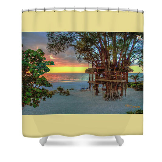 Sunset at Beach Treehouse - Shower Curtain