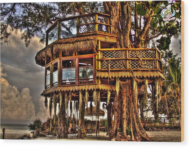 Beach Treehouse at Dawn - Wood Print