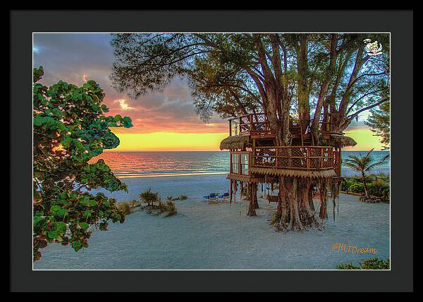 Sunset at Beach Treehouse - Framed Print