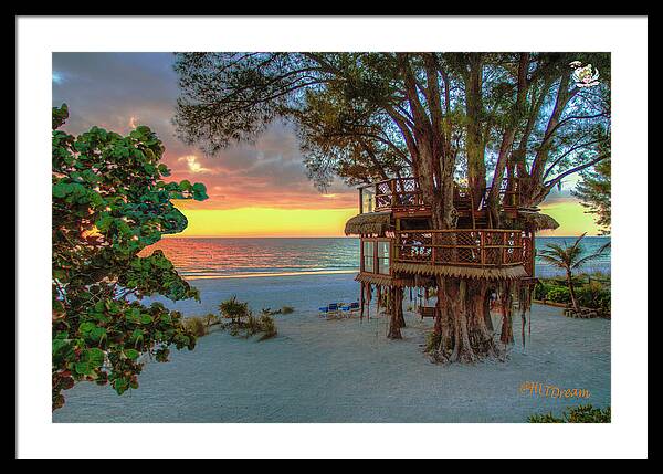 Sunset at Beach Treehouse - Framed Print