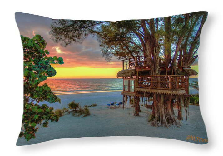 Sunset at Beach Treehouse - Throw Pillow