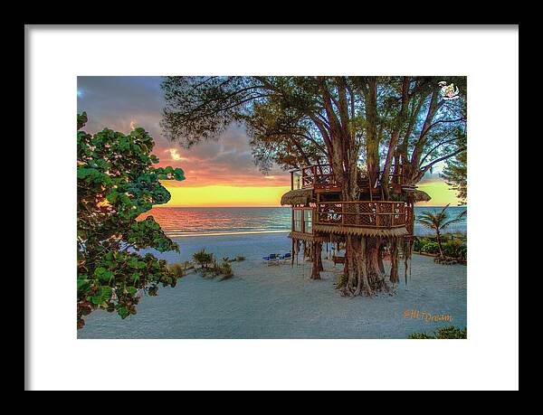 Sunset at Beach Treehouse - Framed Print