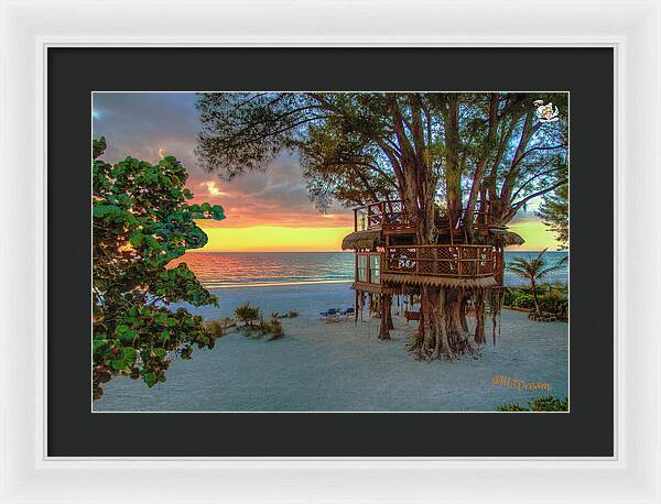 Sunset at Beach Treehouse - Framed Print