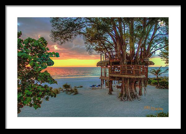 Sunset at Beach Treehouse - Framed Print