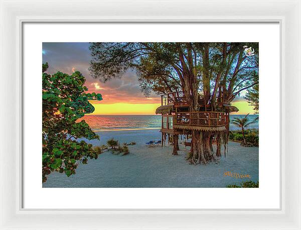 Sunset at Beach Treehouse - Framed Print