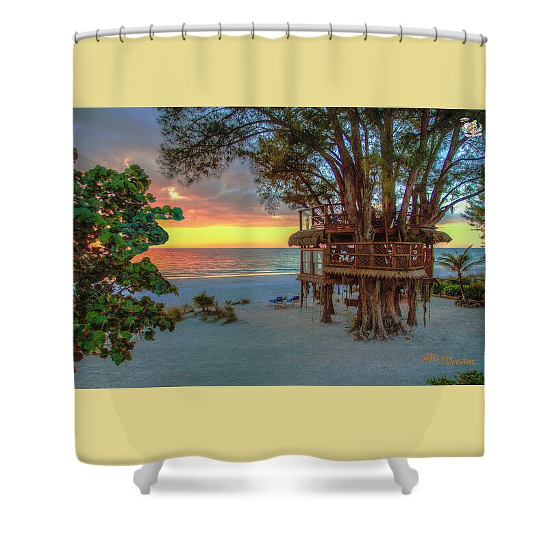 Sunset at Beach Treehouse - Shower Curtain