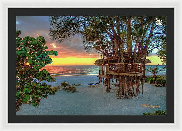 Sunset at Beach Treehouse - Framed Print