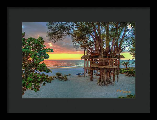 Sunset at Beach Treehouse - Framed Print