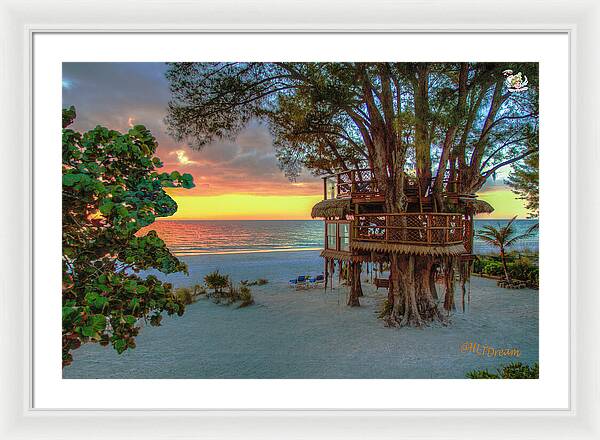 Sunset at Beach Treehouse - Framed Print