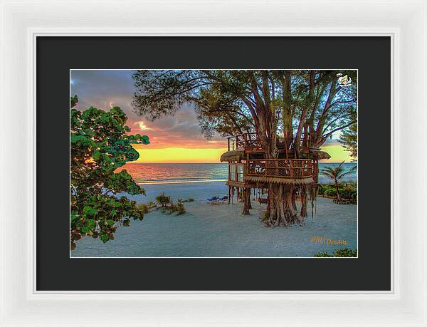 Sunset at Beach Treehouse - Framed Print