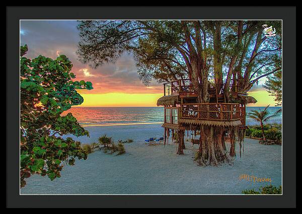 Sunset at Beach Treehouse - Framed Print