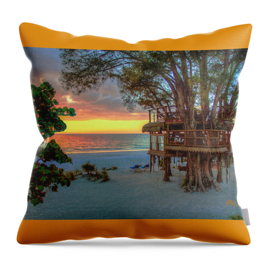 Sunset at Beach Treehouse - Throw Pillow
