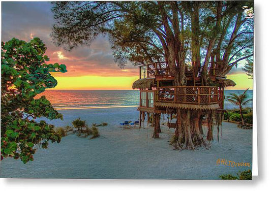 Sunset at Beach Treehouse - Greeting Card