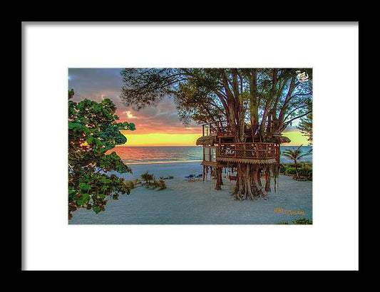 Sunset at Beach Treehouse - Framed Print