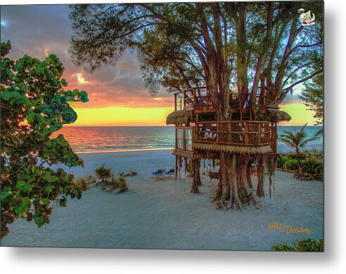 Sunset at Beach Treehouse - Metal Print