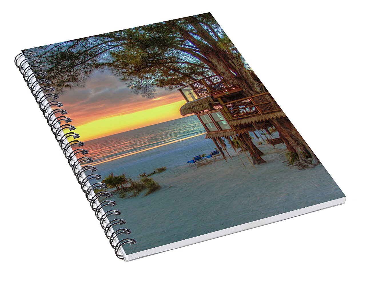 Sunset at Beach Treehouse - Spiral Notebook