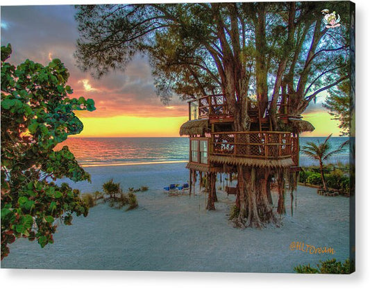 Sunset at Beach Treehouse - Acrylic Print