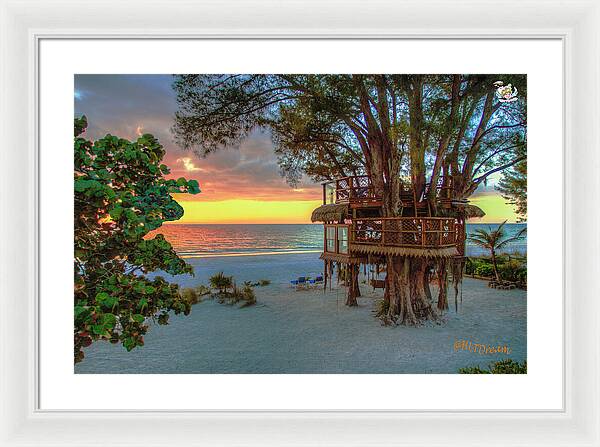 Sunset at Beach Treehouse - Framed Print