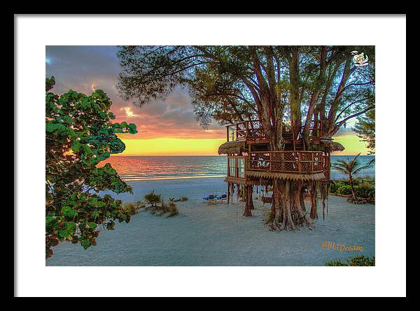 Sunset at Beach Treehouse - Framed Print