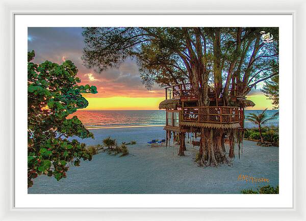 Sunset at Beach Treehouse - Framed Print