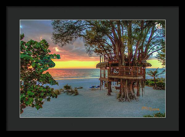 Sunset at Beach Treehouse - Framed Print