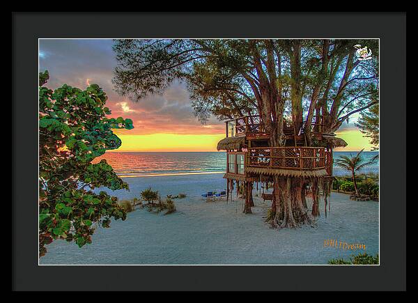 Sunset at Beach Treehouse - Framed Print