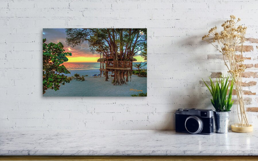 Sunset at Beach Treehouse - Wood Print